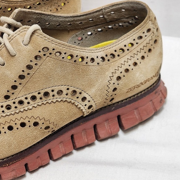 Cole Haan Zerogrand Mushroom Suede Wingtip Shoes Oxford Soft QUALITY mens 9.5 - Picture 14 of 16
